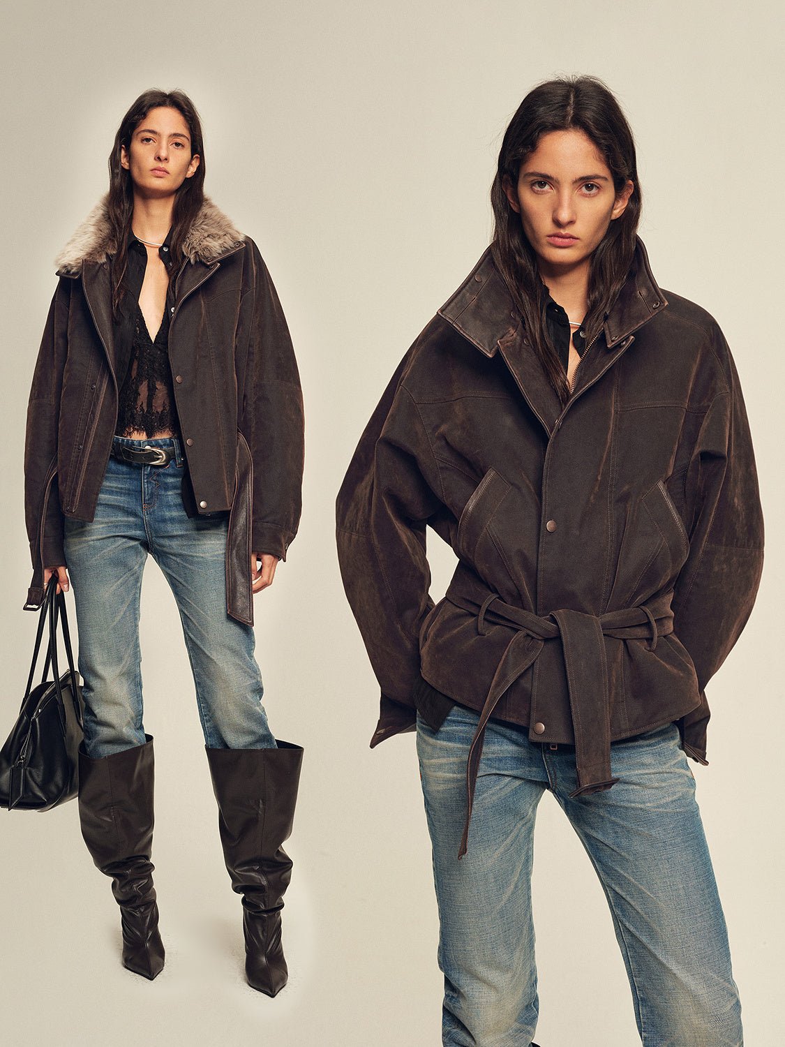 Firelady Fur Women's Goose Down Parka Coat with Detachable Toscana Shearling Fur Collar“Modern Traveler” - variant_title