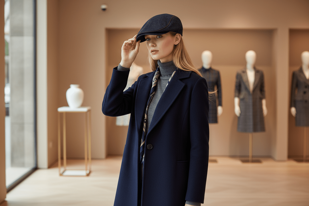 Firelady Fur | Women‘s Leather Beret in Distressed Denim with Waxed Velvet Flock - variant_title