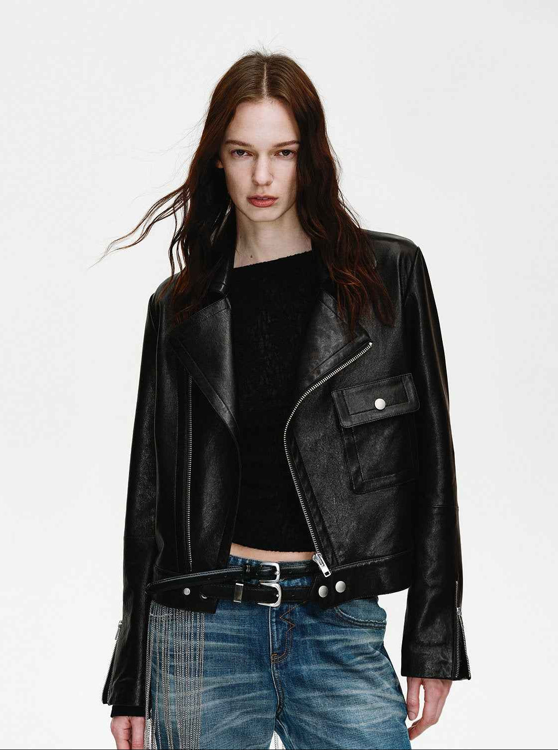 Firelady Fur Women's Leather Biker Jacket - Vintage Movie Style - variant_title