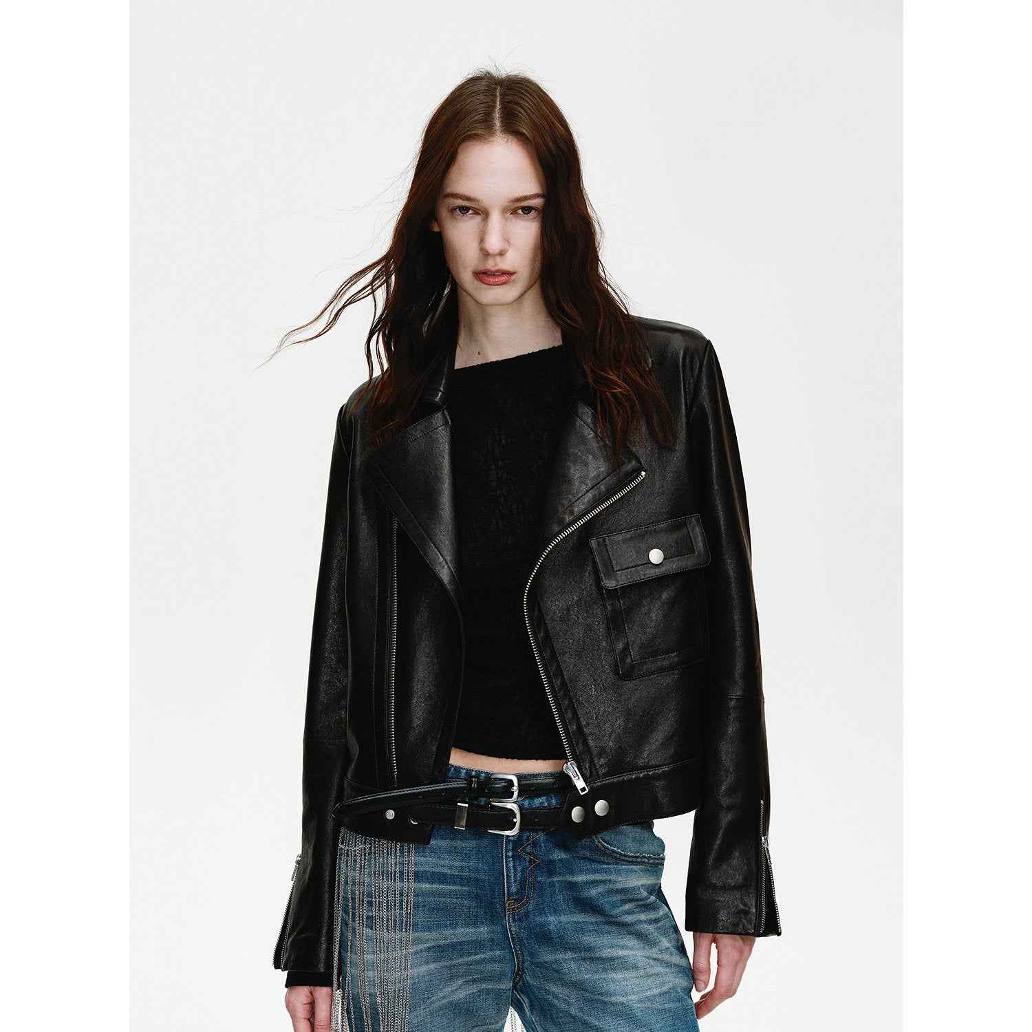 Firelady Fur Women's Leather Biker Jacket - Vintage Movie Style - variant_title