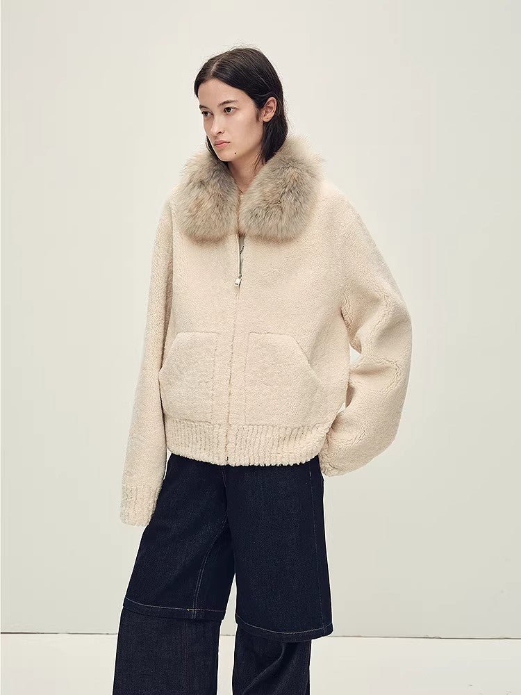 Firelady Fur Women's Merino Shearling Coat | Layered Patch - Dyed Raccoon Fur Collar“Hokkaido Melody” - variant_title