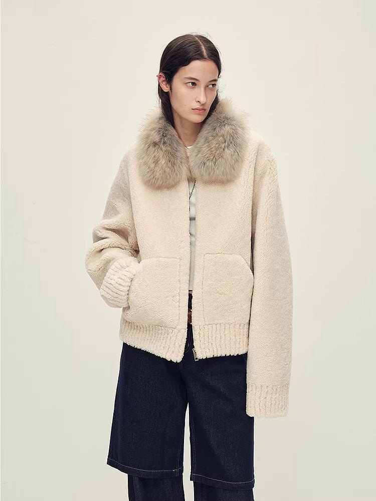 Firelady Fur Women's Merino Shearling Coat | Layered Patch - Dyed Raccoon Fur Collar“Hokkaido Melody” - variant_title