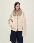 Firelady Fur Women's Merino Shearling Coat | Layered Patch - Dyed Raccoon Fur Collar“Hokkaido Melody” - variant_title