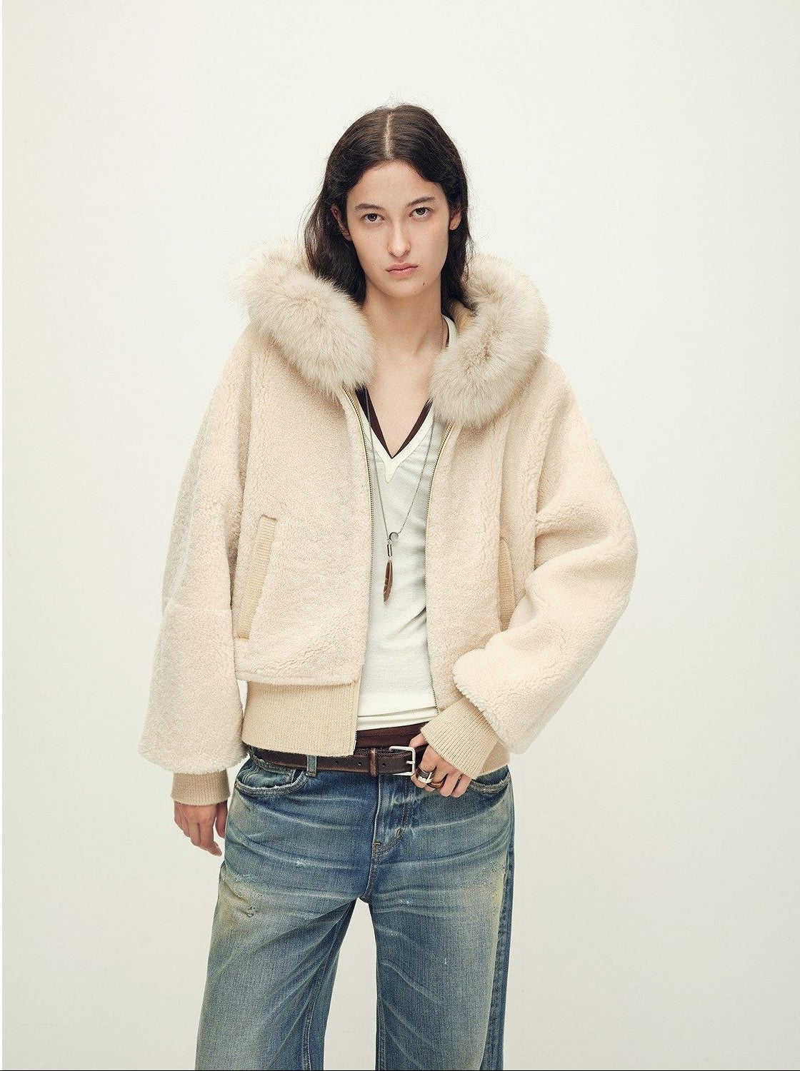 Firelady Fur Women's Merino Shearling Coat | Layered Patch - Dyed Raccoon Fur Collar“Hokkaido Melody” - variant_title