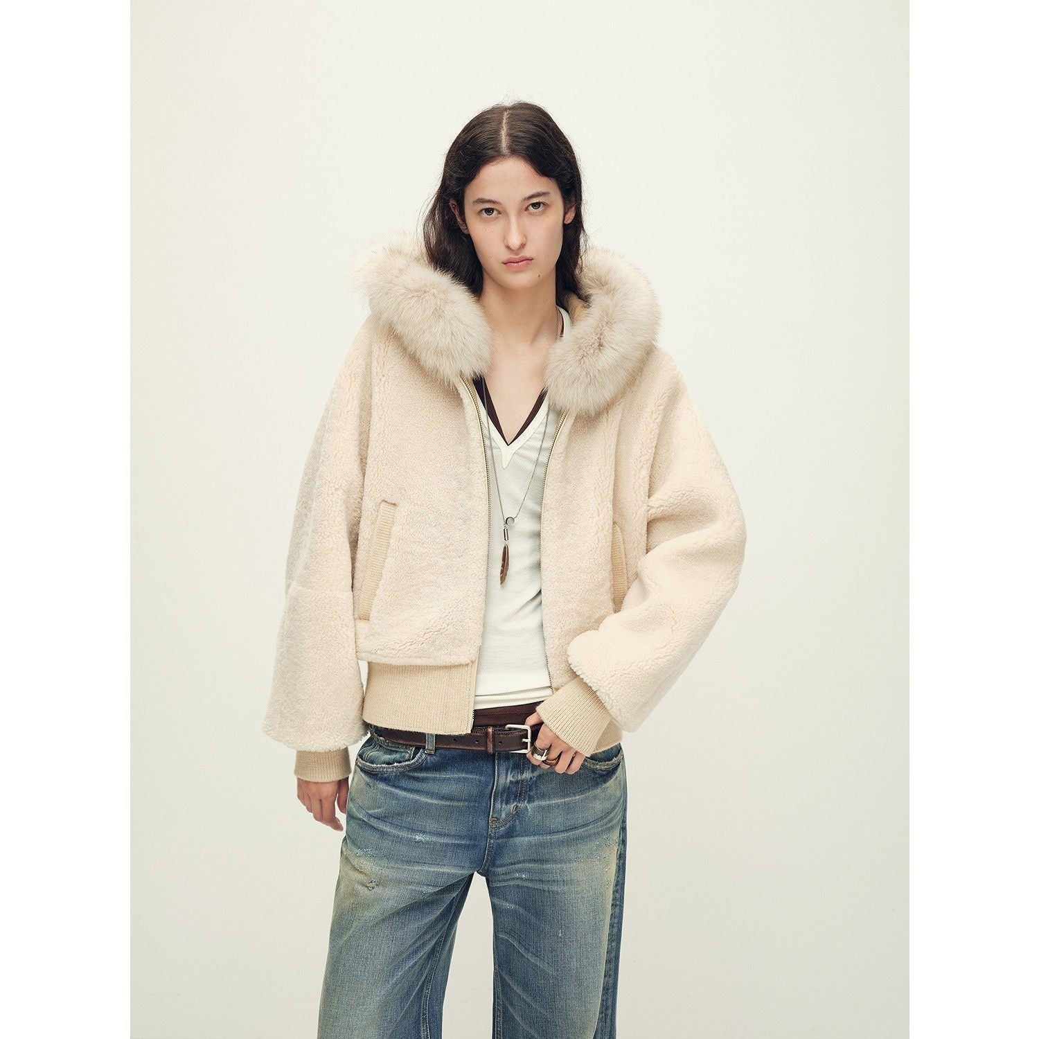 Firelady Fur Women's Merino Shearling Coat | Layered Patch - Dyed Raccoon Fur Collar“Hokkaido Melody” - variant_title
