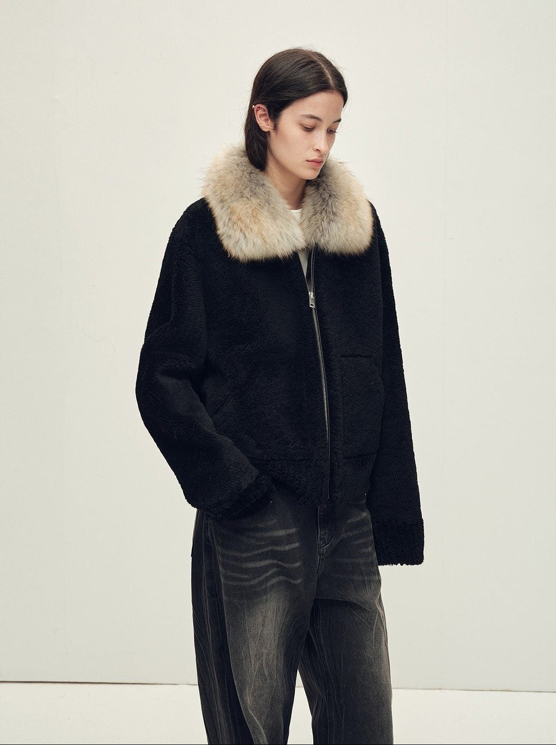 Firelady Fur Women's Merino Shearling Coat | Layered Patch - Dyed Raccoon Fur Collar“Hokkaido Melody” - variant_title