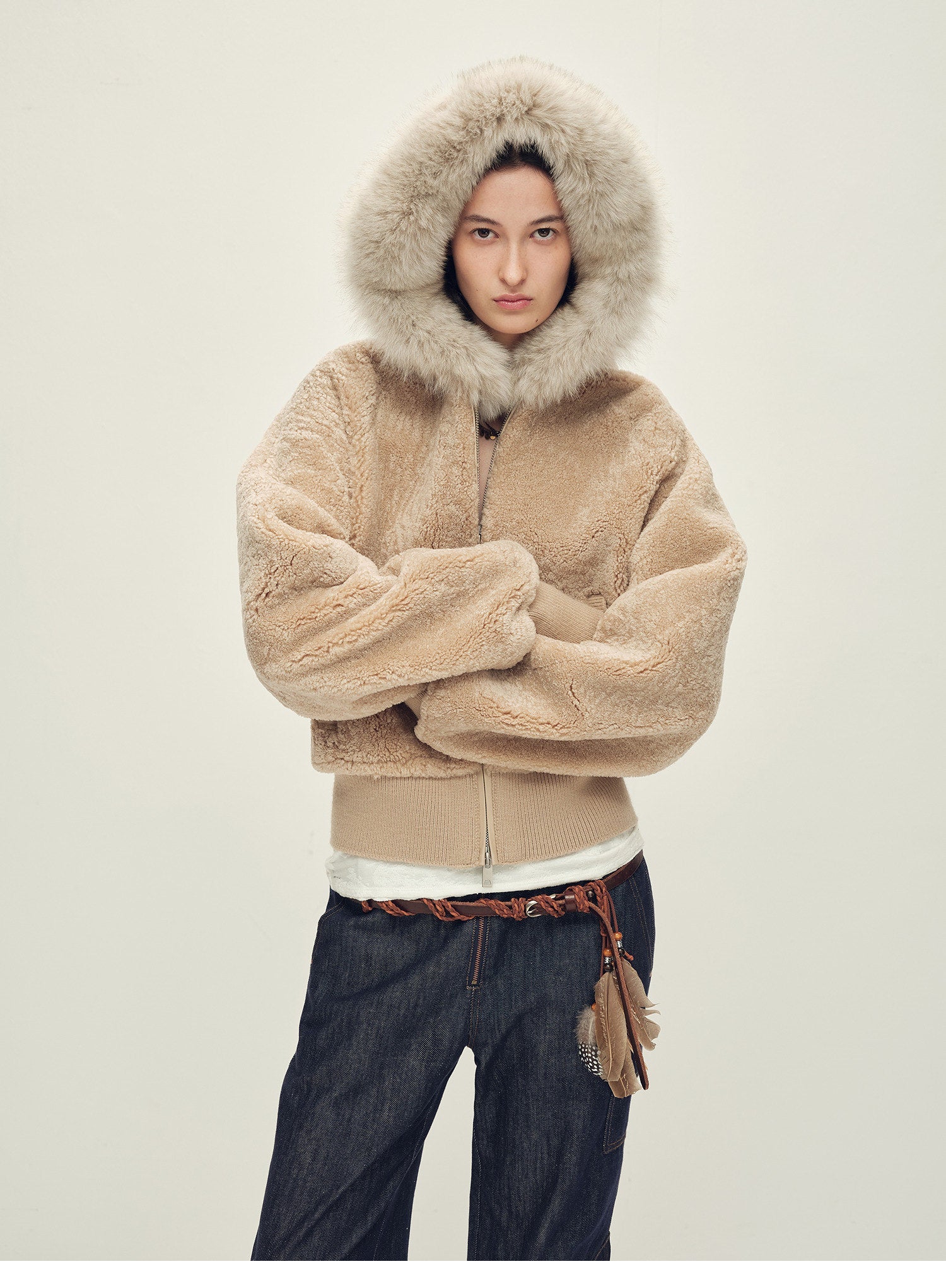 Firelady Fur Women's Merino Shearling Coat | Layered Patch - Dyed Raccoon Fur Collar“Hokkaido Melody” - variant_title
