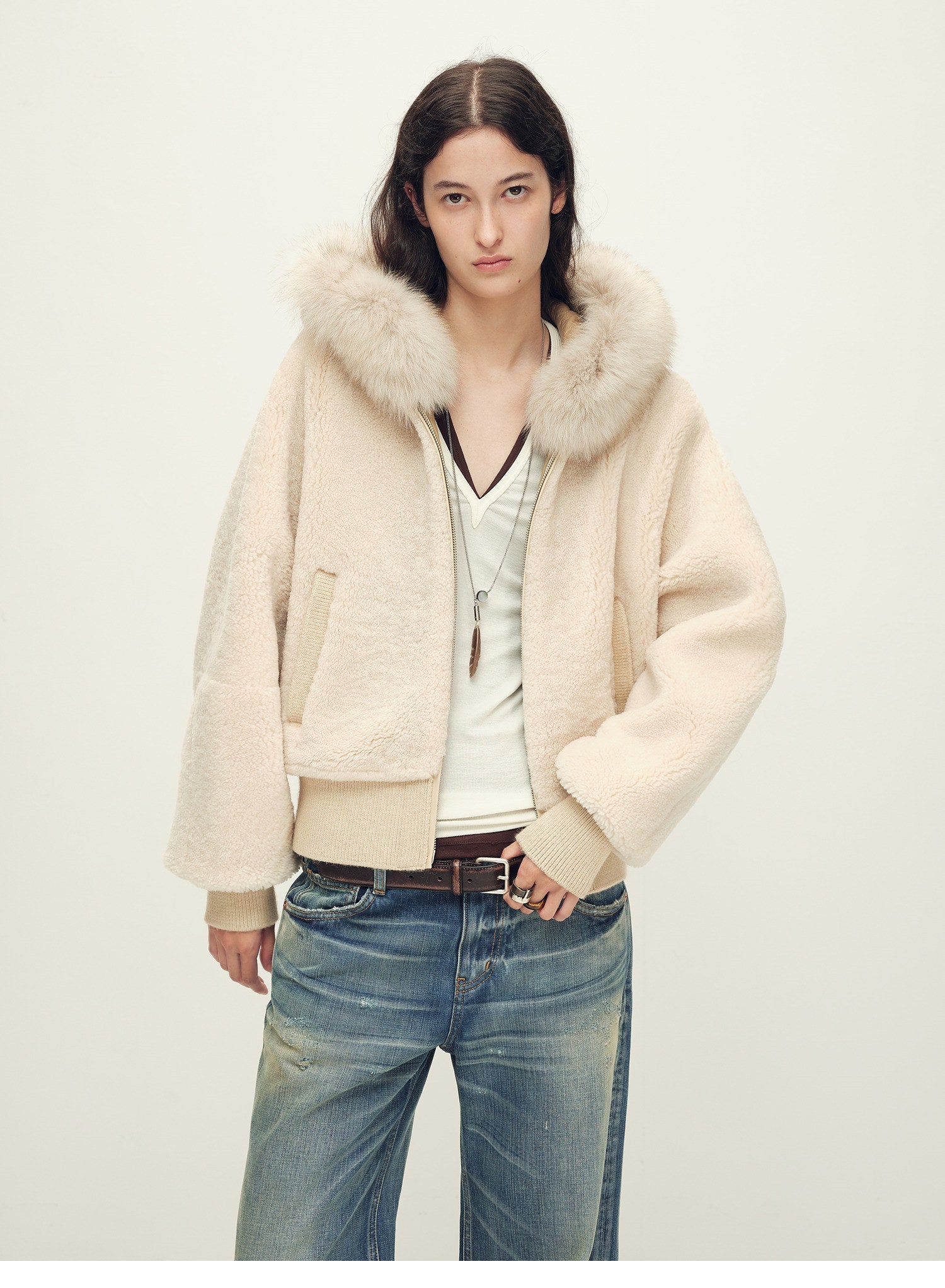 Firelady Fur Women's Merino Shearling Coat | Layered Patch - Dyed Raccoon Fur Collar“Hokkaido Melody” - variant_title
