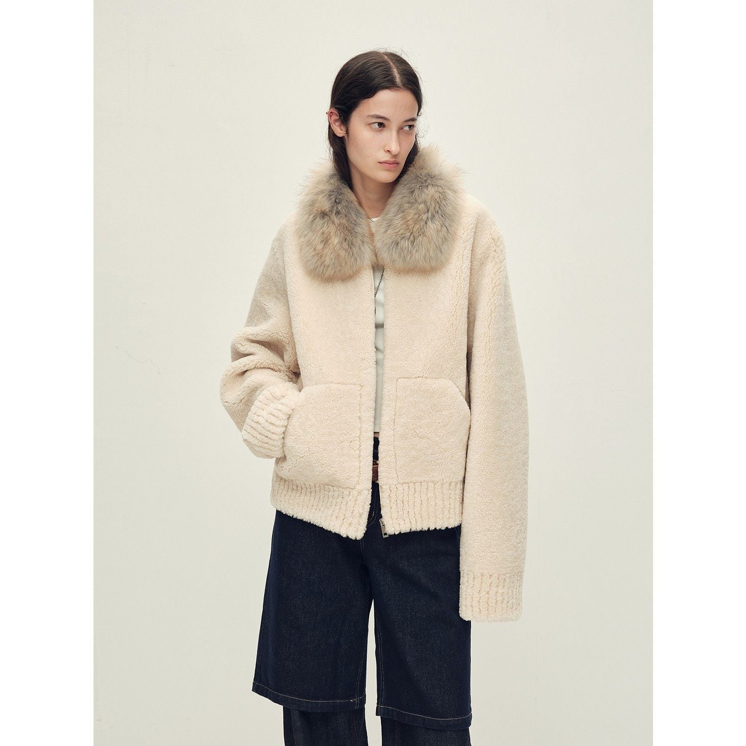 Firelady Fur Women's Merino Shearling Coat | Layered Patch - Dyed Raccoon Fur Collar“Hokkaido Melody” - variant_title