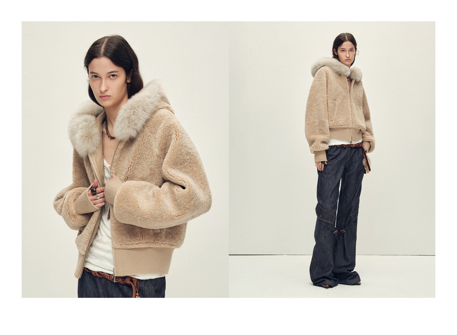 Firelady Fur Women's Merino Shearling Coat | Layered Patch - Dyed Raccoon Fur Collar“Hokkaido Melody” - variant_title