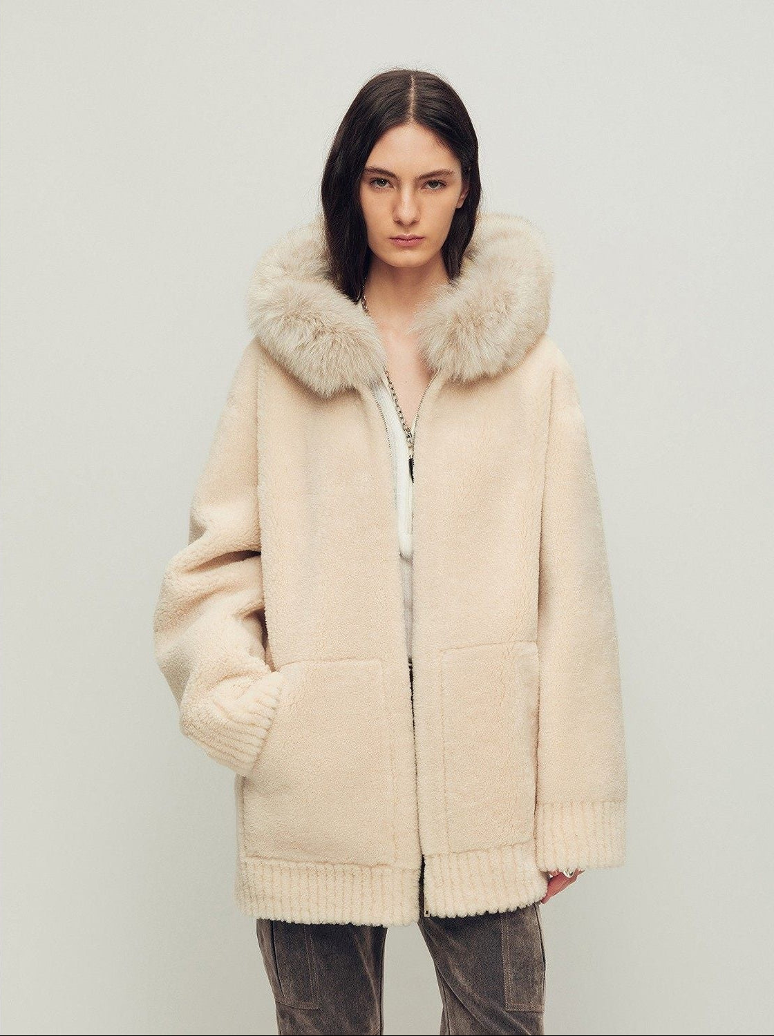 Firelady Fur Women's Merino Shearling Coat | Layered Patch - Dyed Raccoon Fur Collar“Hokkaido Melody” - variant_title