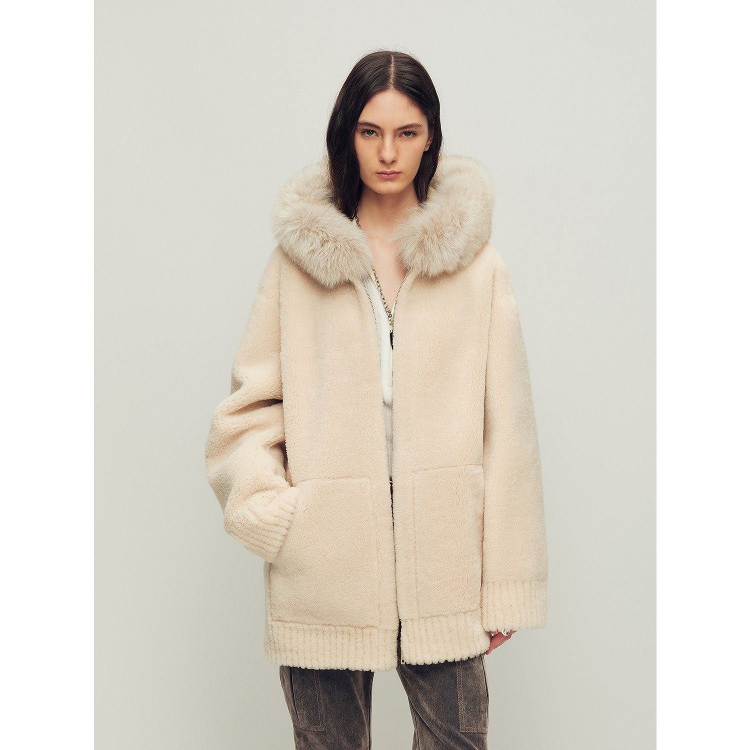 Firelady Fur Women's Merino Shearling Coat | Layered Patch - Dyed Raccoon Fur Collar“Hokkaido Melody” - variant_title
