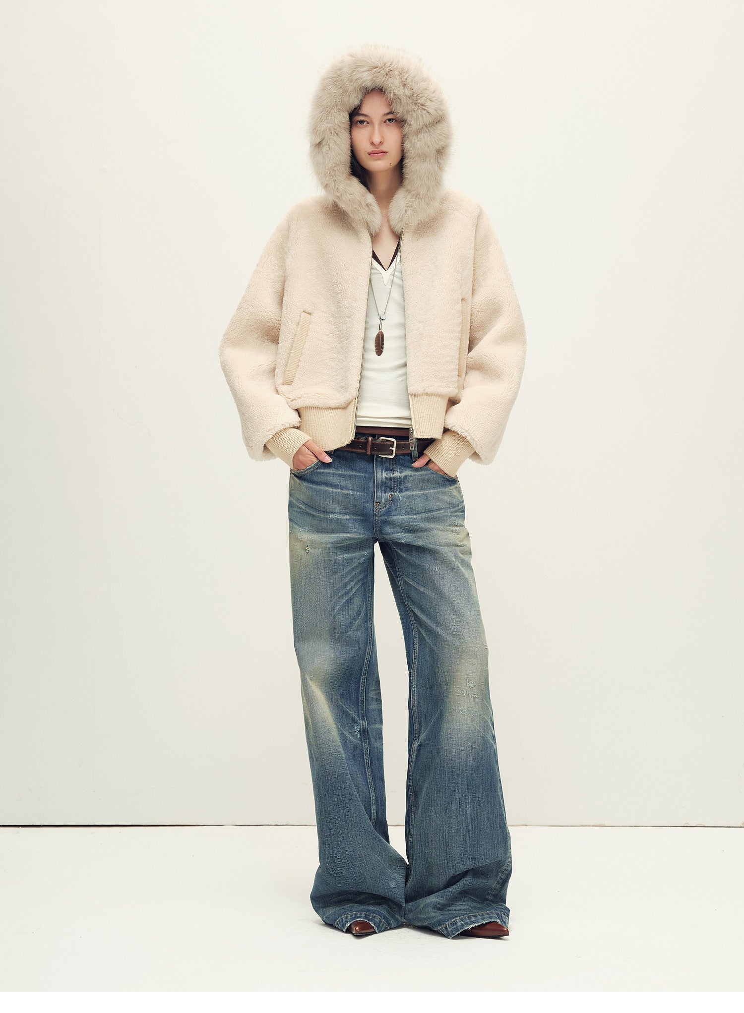 Firelady Fur Women's Merino Shearling Coat | Layered Patch - Dyed Raccoon Fur Collar“Hokkaido Melody” - variant_title