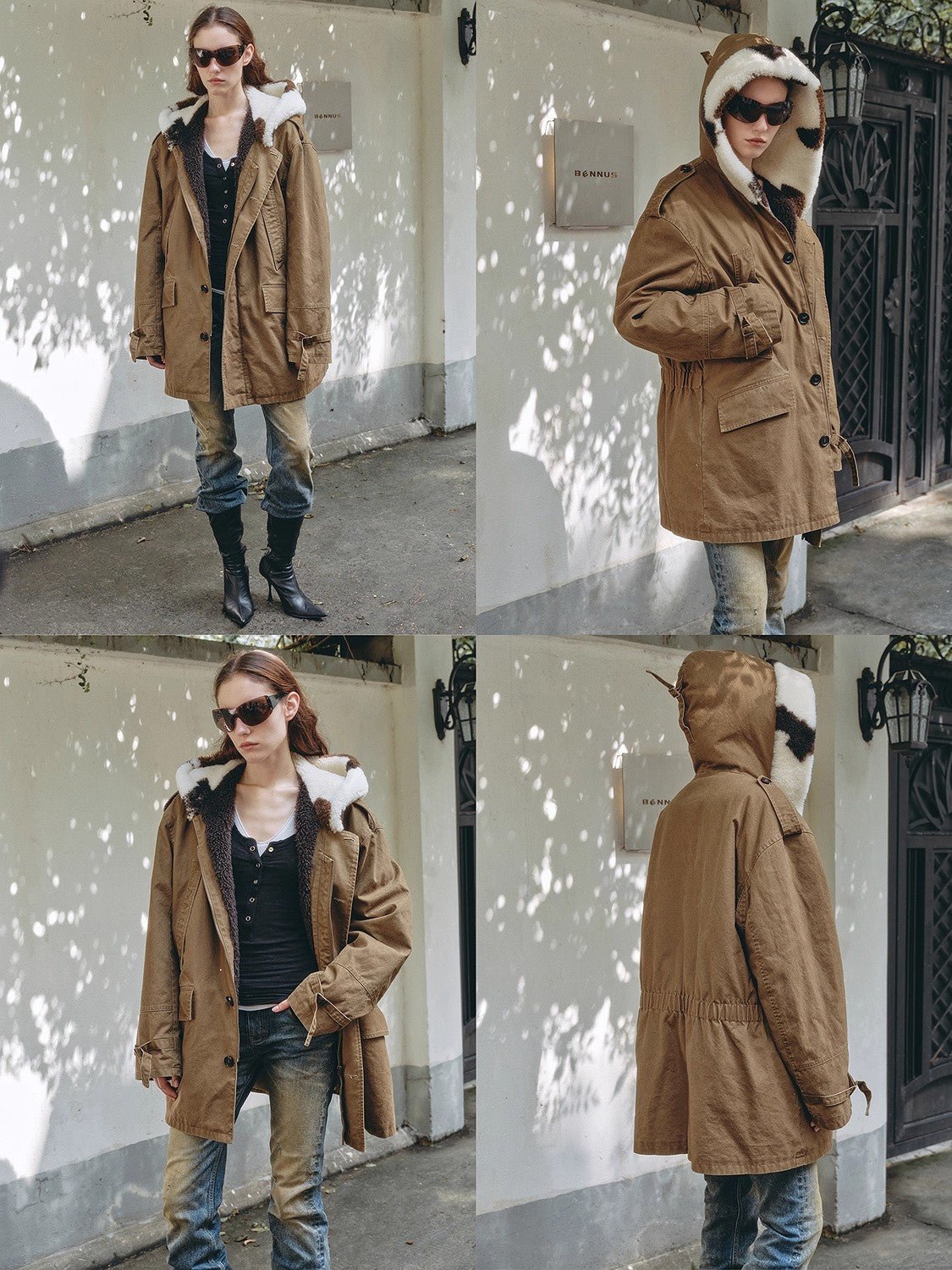 Firelady Fur Women’s Merino Sheepskin Parka with Fur Hood – Real Fur Cow Print Coat"Wild Heartbeat" - variant_title