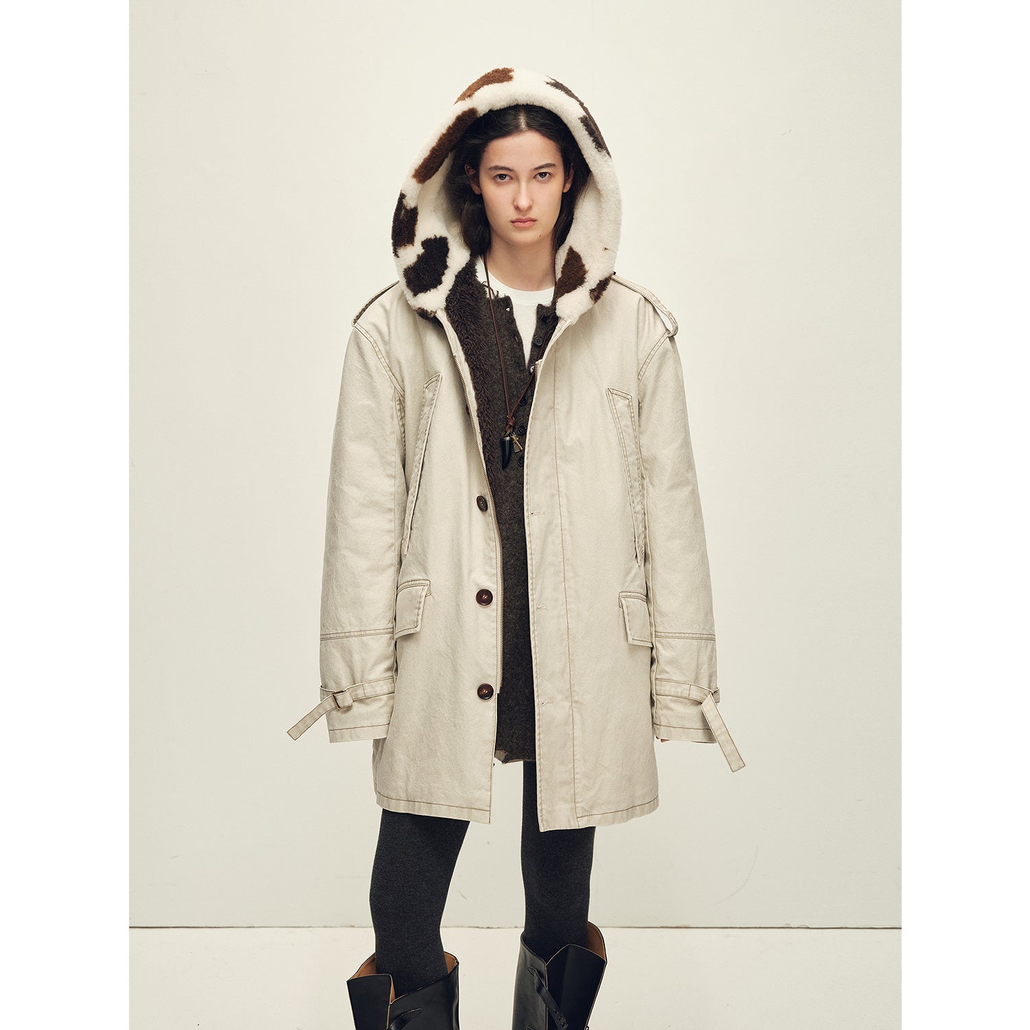 Firelady Fur Women’s Merino Sheepskin Parka with Fur Hood – Real Fur Cow Print Coat"Wild Heartbeat" - variant_title