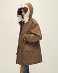 Firelady Fur Women’s Merino Sheepskin Parka with Fur Hood – Real Fur Cow Print Coat"Wild Heartbeat" - variant_title