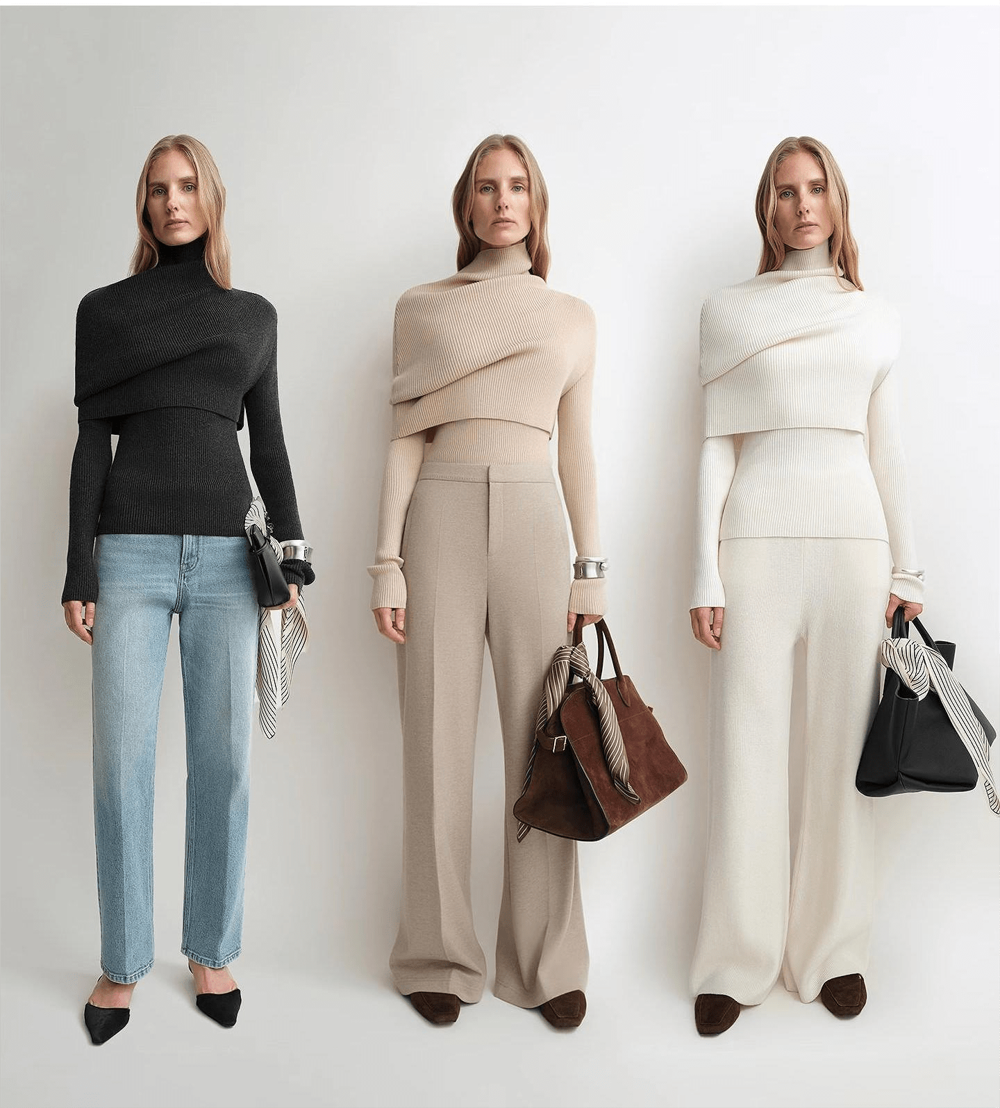 Firelady Fur Women's Merino Wool Turtleneck Sweater with Detachable Shawl – 2 - Piece Knit Set "Elegant Layers" - variant_title