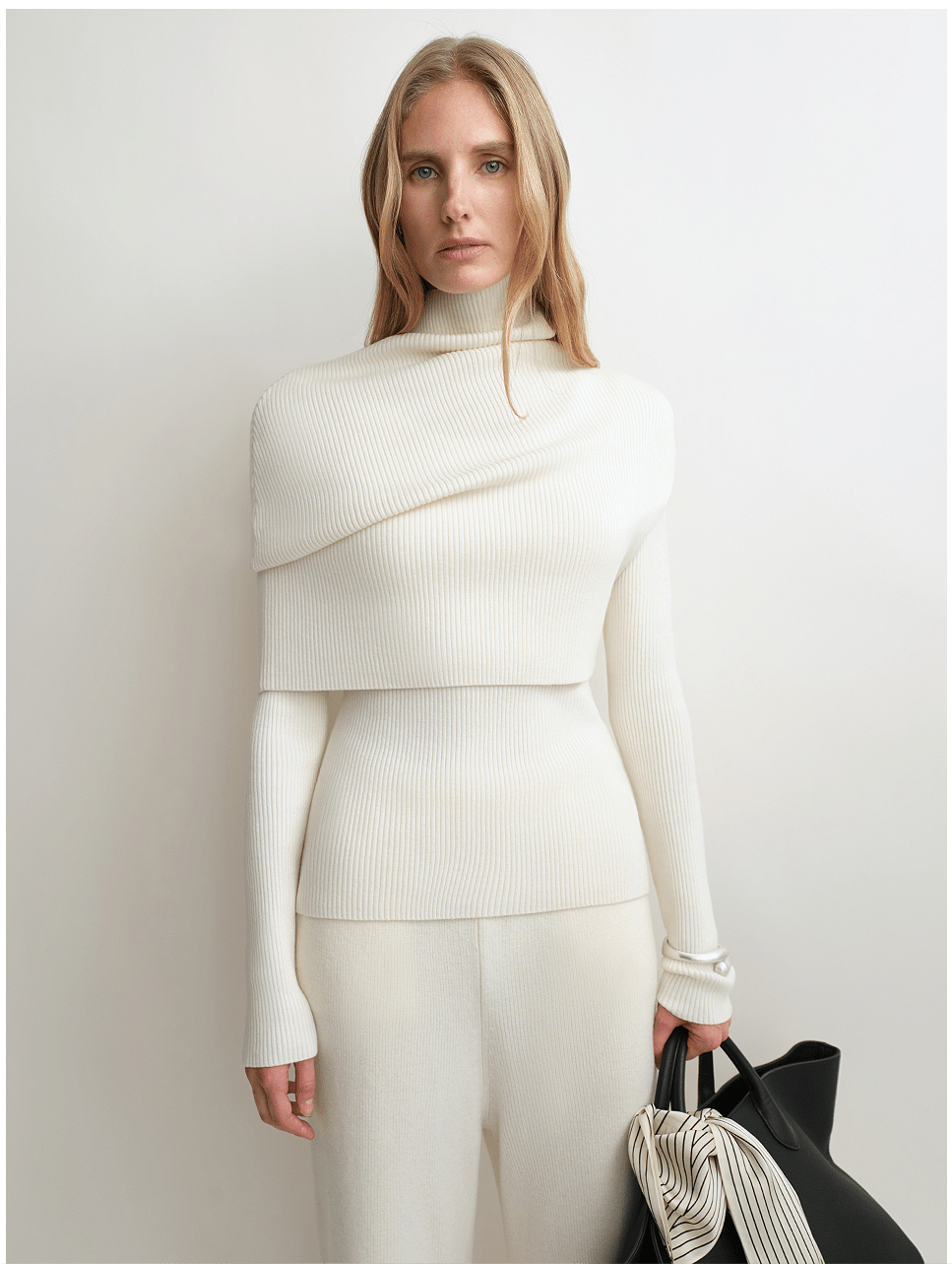 Firelady Fur Women's Merino Wool Turtleneck Sweater with Detachable Shawl – 2 - Piece Knit Set "Elegant Layers" - variant_title
