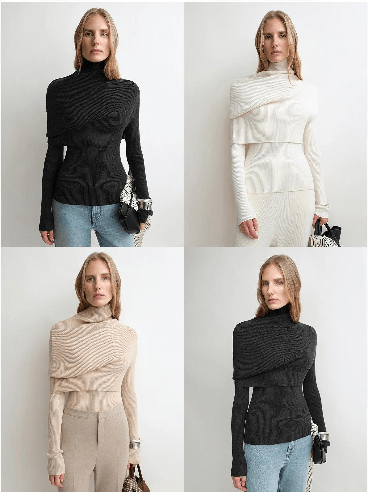Firelady Fur Women's Merino Wool Turtleneck Sweater with Detachable Shawl – 2 - Piece Knit Set "Elegant Layers" - variant_title