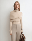 Firelady Fur Women's Merino Wool Turtleneck Sweater with Detachable Shawl – 2 - Piece Knit Set "Elegant Layers" - variant_title