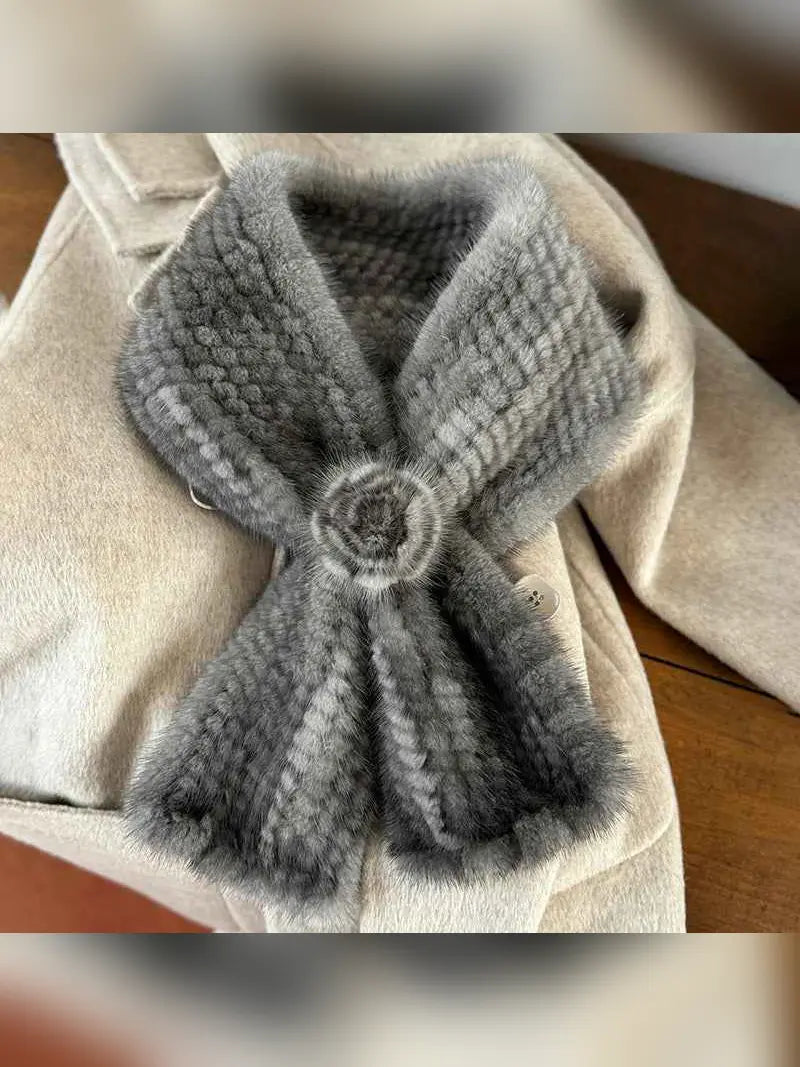 Firelady Fur women's coffee mink flower scarf product view