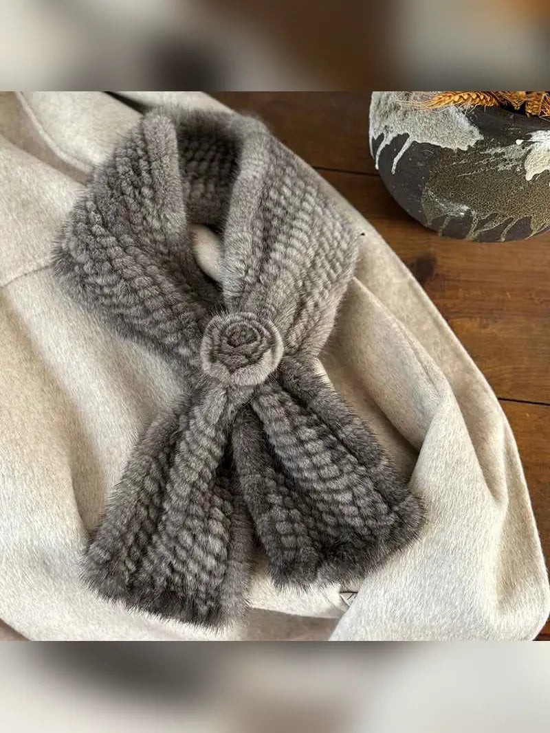 Firelady Fur women's silver gray mink flower scarf product view