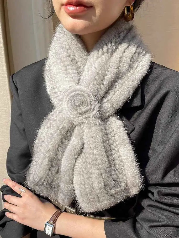 Firelady Fur women's silver gray mink flower scarf product styling