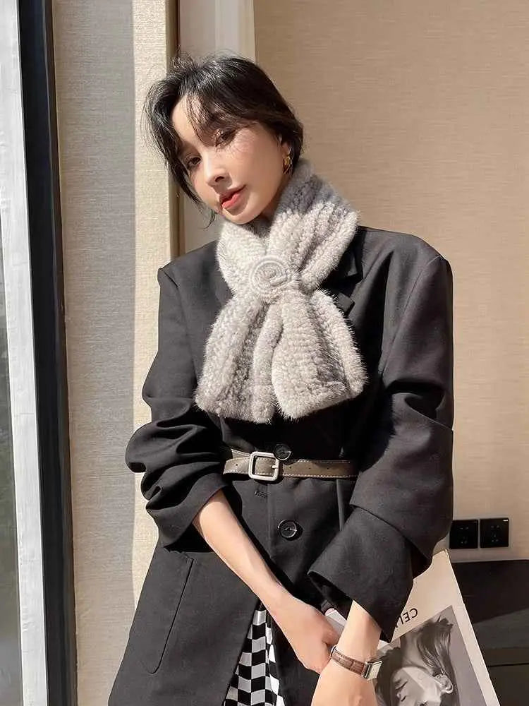 Firelady Fur women's silver gray mink flower scarf close-up