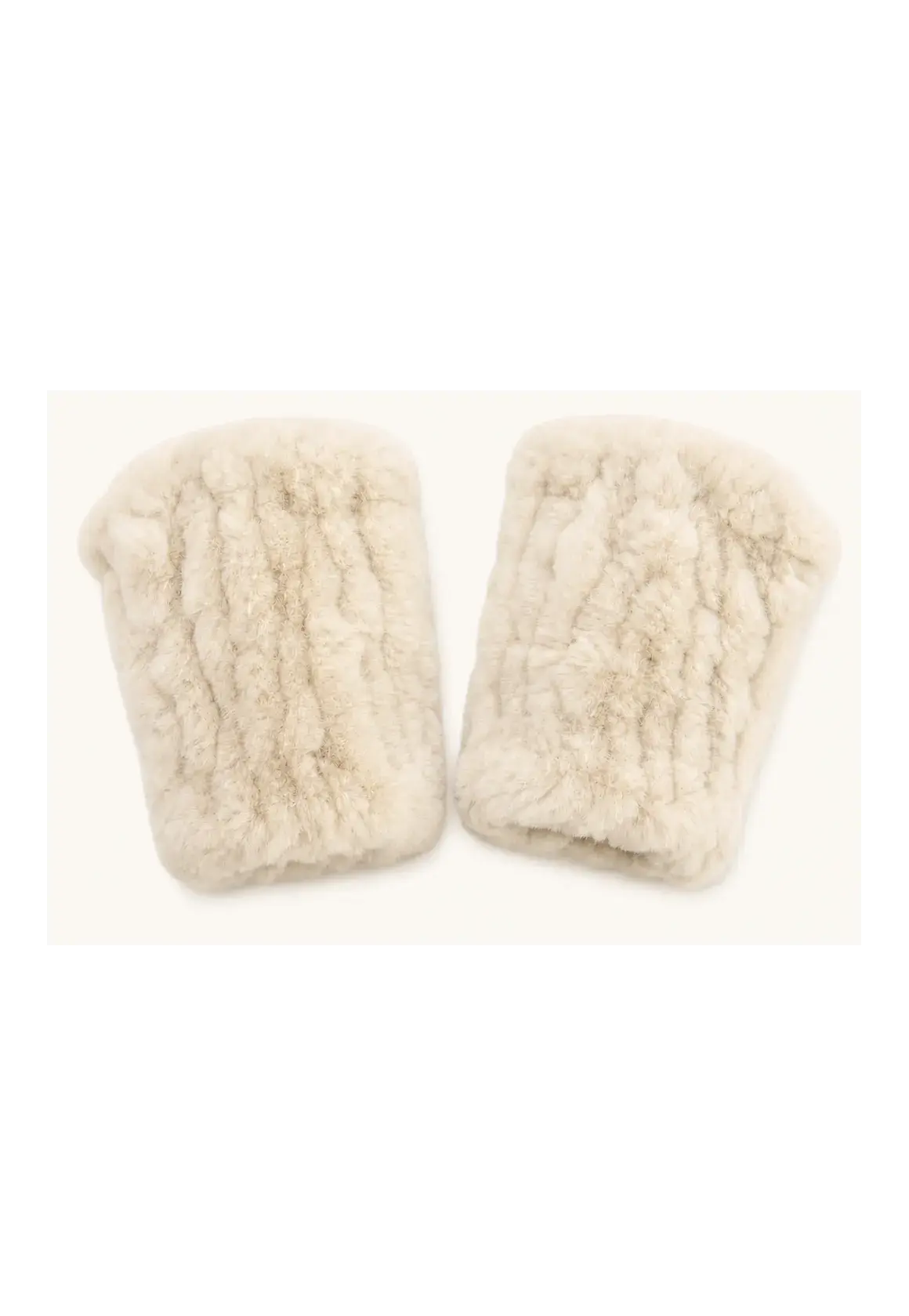 Firelady Fur creamy-white Rex rabbit fur fingerless gloves for women
