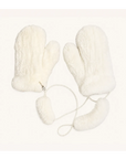 White rex rabbit fur knitted mittens for women with soft wrist ties