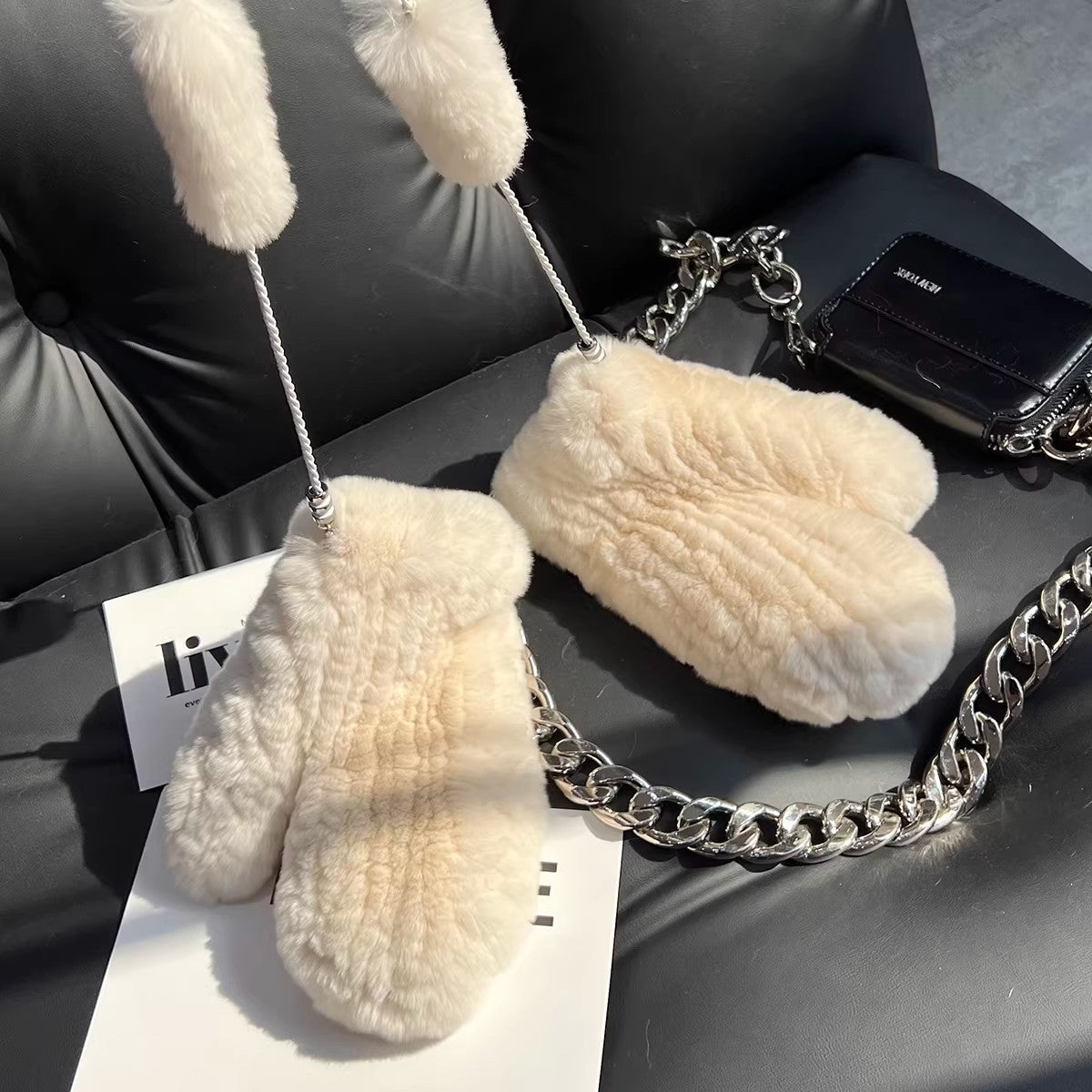 Firelady Fur Women's Rex Rabbit Fur Knitted Gloves – Soft Stretchy Winter Warm Windproof Mittens - variant_title