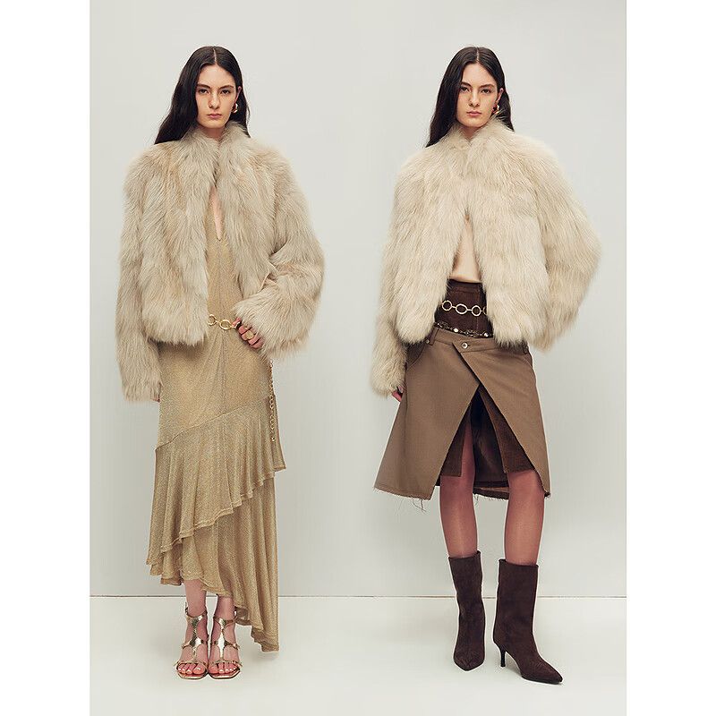 Dark fox fur coat surface used for fur care risk and pile inspection