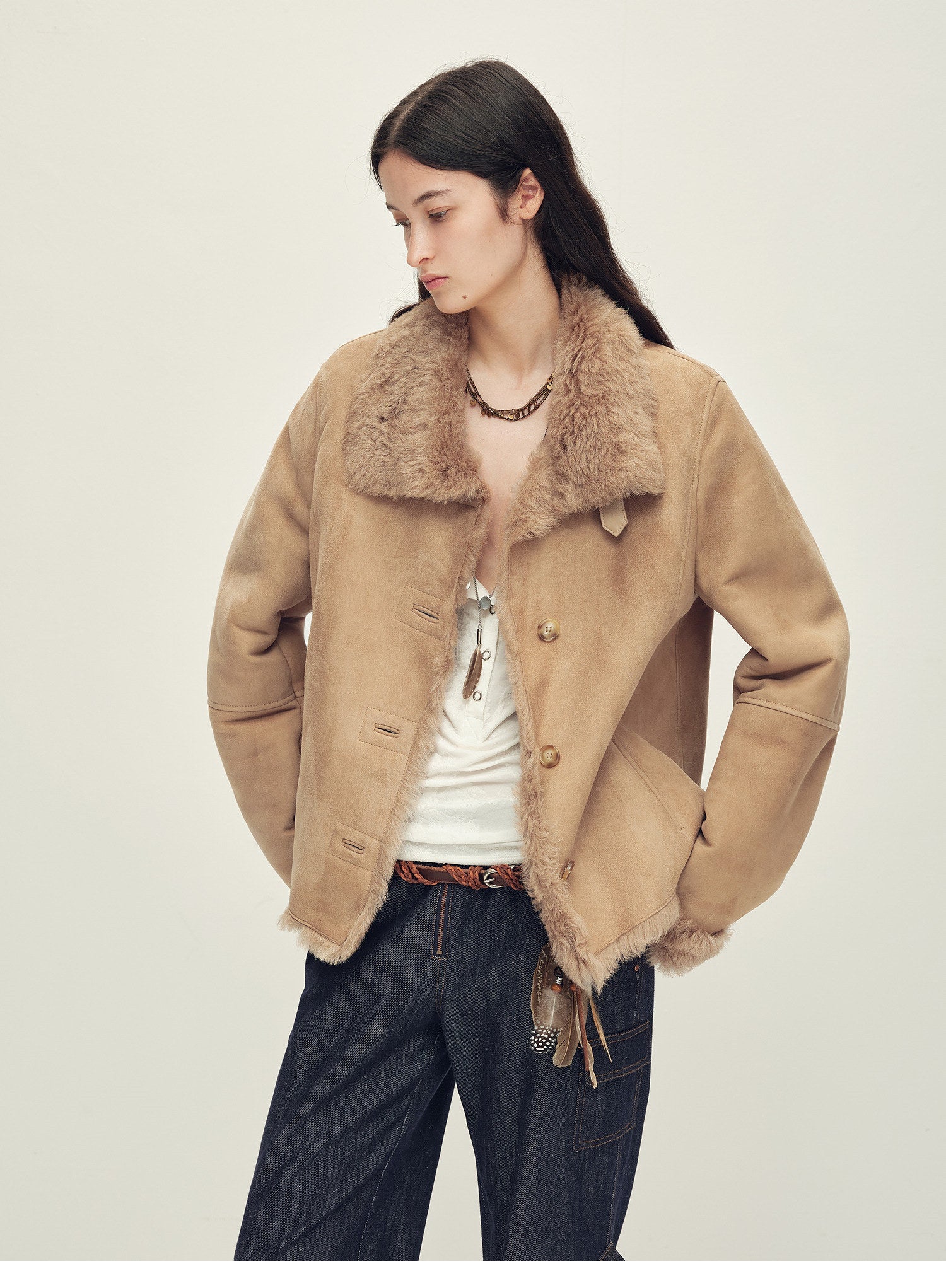 Firelady Fur Women’s Shearling Coat Crafted with Italian Contrast Suede & Tuscan Shearling“Winter Mochi” - variant_title