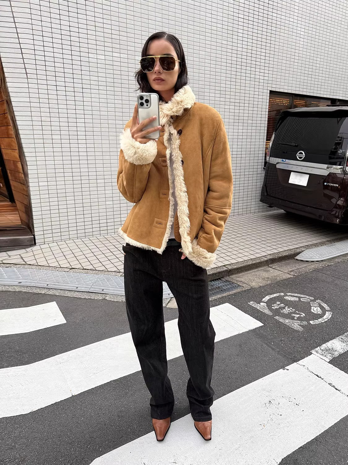 Firelady Fur Women’s Shearling Coat Crafted with Italian Contrast Suede &amp; Tuscan Shearling“Winter Mochi” - variant_title