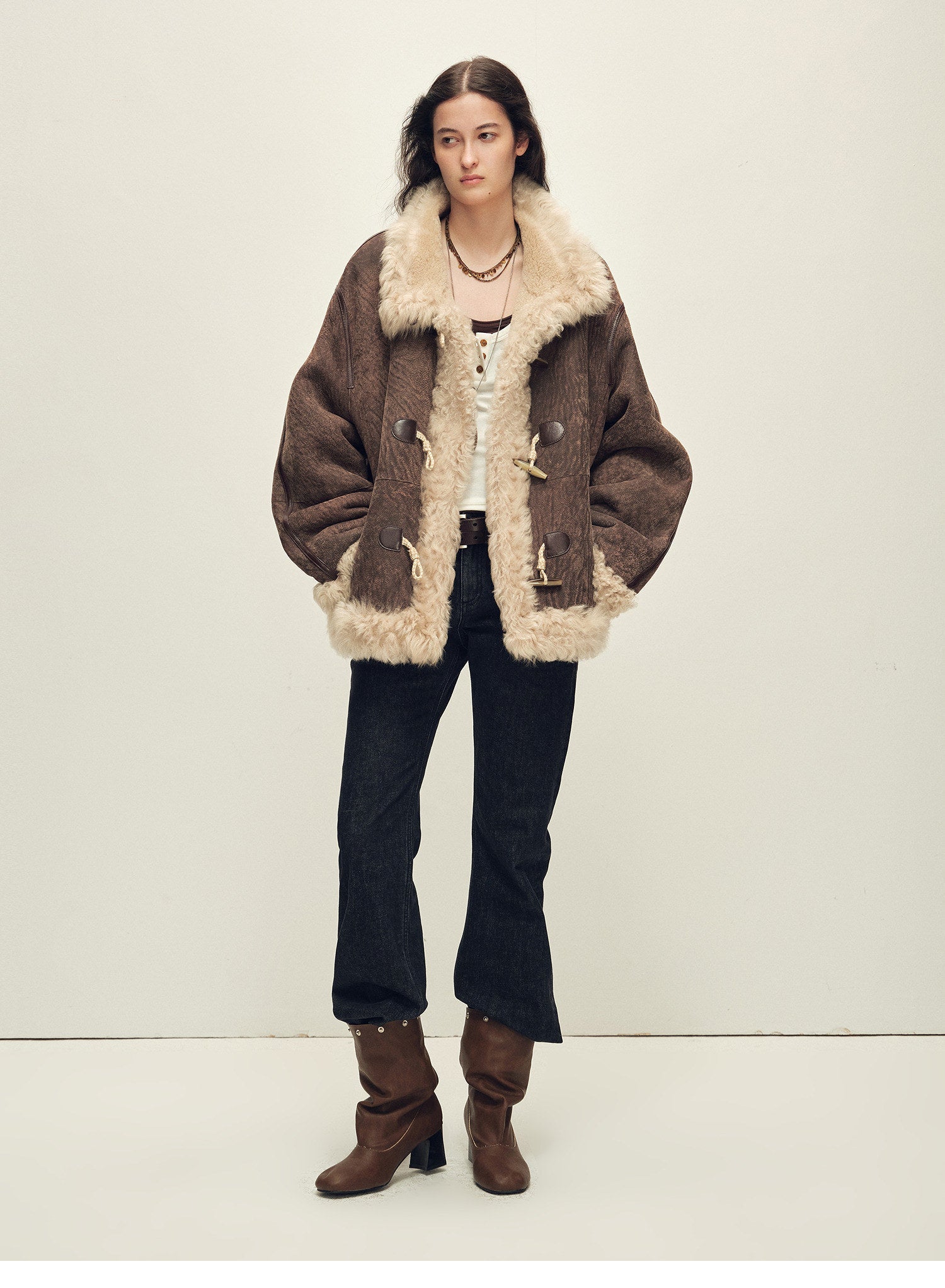 Firelady Fur Women's Shearling Coat | Merino Wool &amp; Curly Toca Trim, Imported Two - Tone Plush Shawl Collar“Galaxy Gala” - variant_title