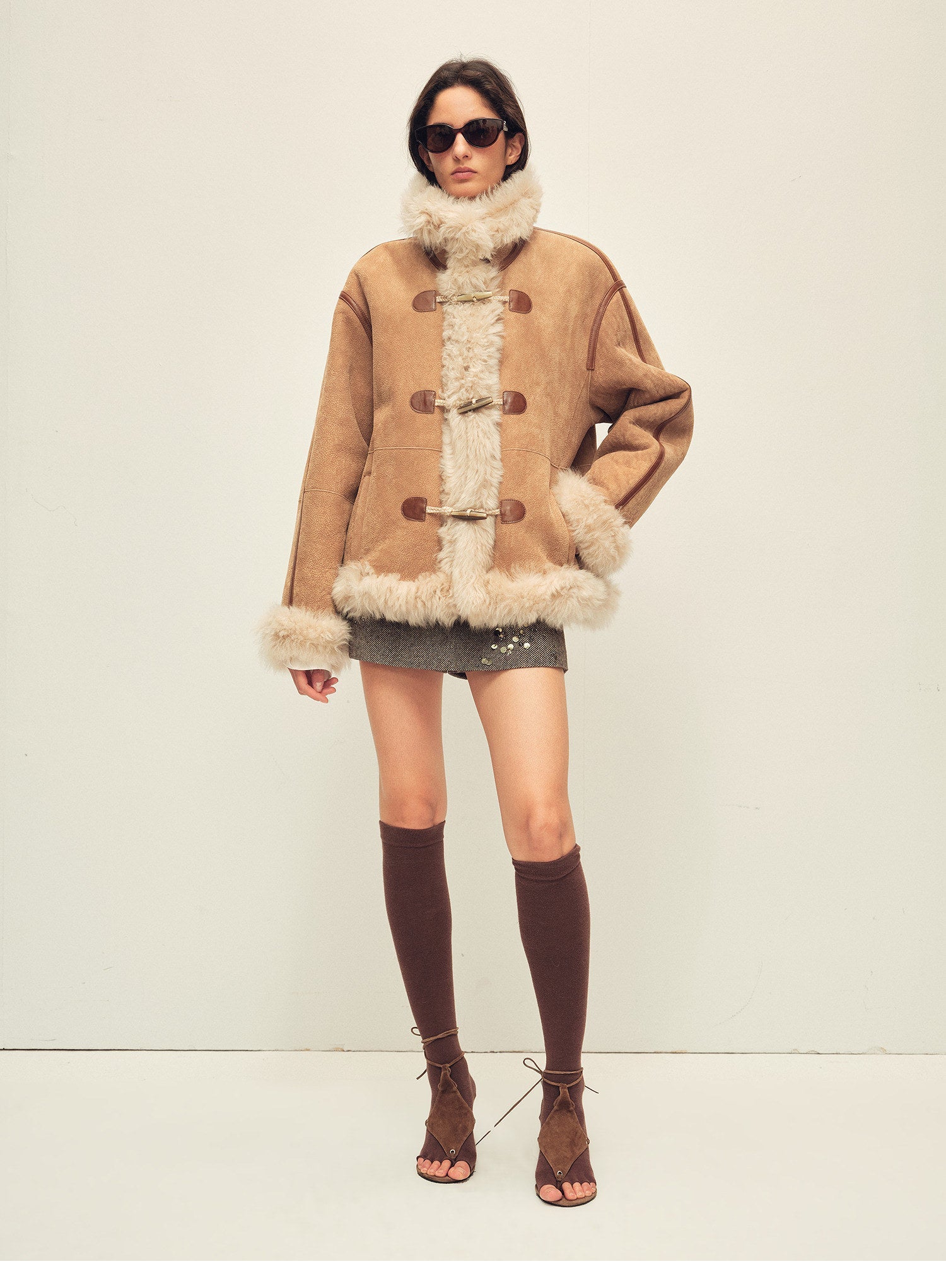 Firelady Fur Women's Shearling Coat | Merino Wool &amp; Curly Toca Trim, Imported Two - Tone Plush Shawl Collar“Galaxy Gala” - variant_title
