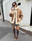 Firelady Fur Women's Shearling Coat | Merino Wool & Curly Toca Trim, Imported Two - Tone Plush Shawl Collar“Galaxy Gala” - variant_title
