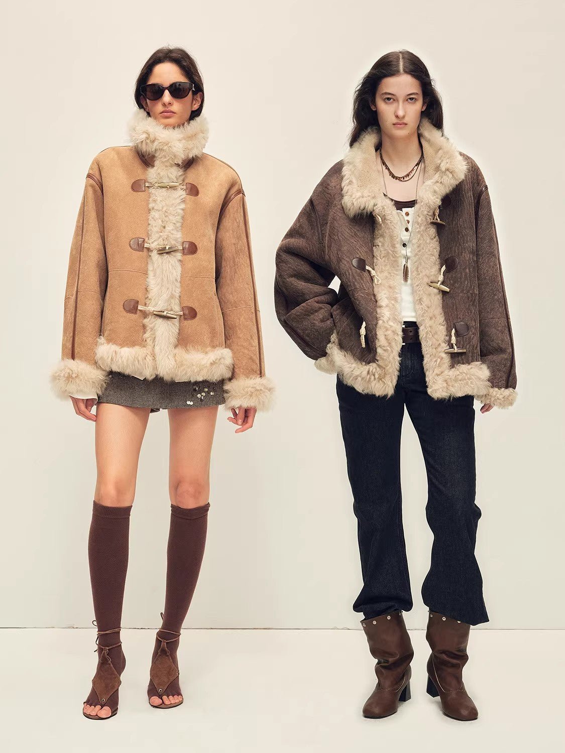Firelady Fur Women's Shearling Coat | Merino Wool & Curly Toca Trim, Imported Two - Tone Plush Shawl Collar“Galaxy Gala” - variant_title