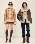Firelady Fur Women's Shearling Coat | Merino Wool & Curly Toca Trim, Imported Two - Tone Plush Shawl Collar“Galaxy Gala” - variant_title