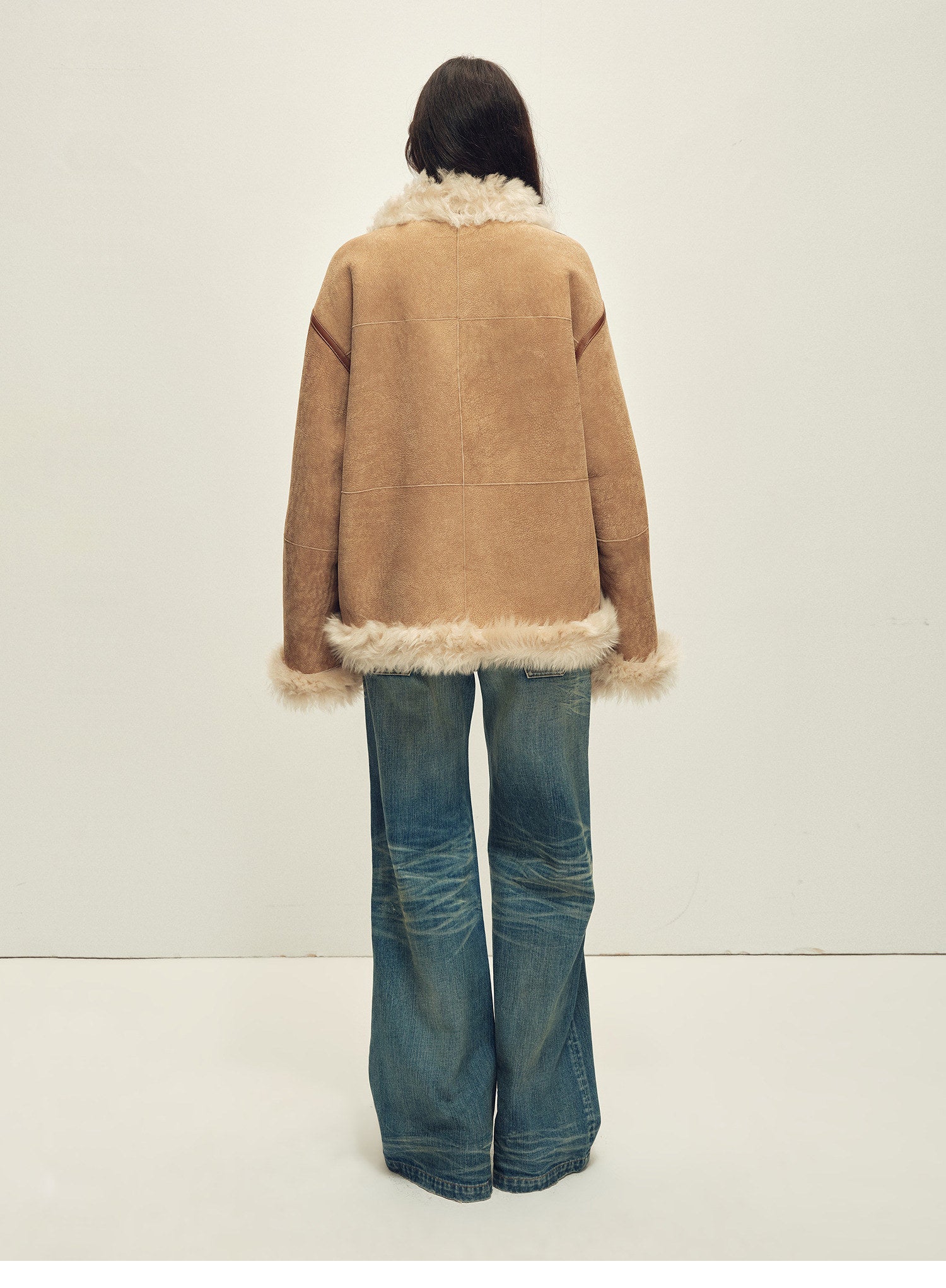 Firelady Fur Women's Shearling Coat | Merino Wool & Curly Toca Trim, Imported Two - Tone Plush Shawl Collar“Galaxy Gala” - variant_title