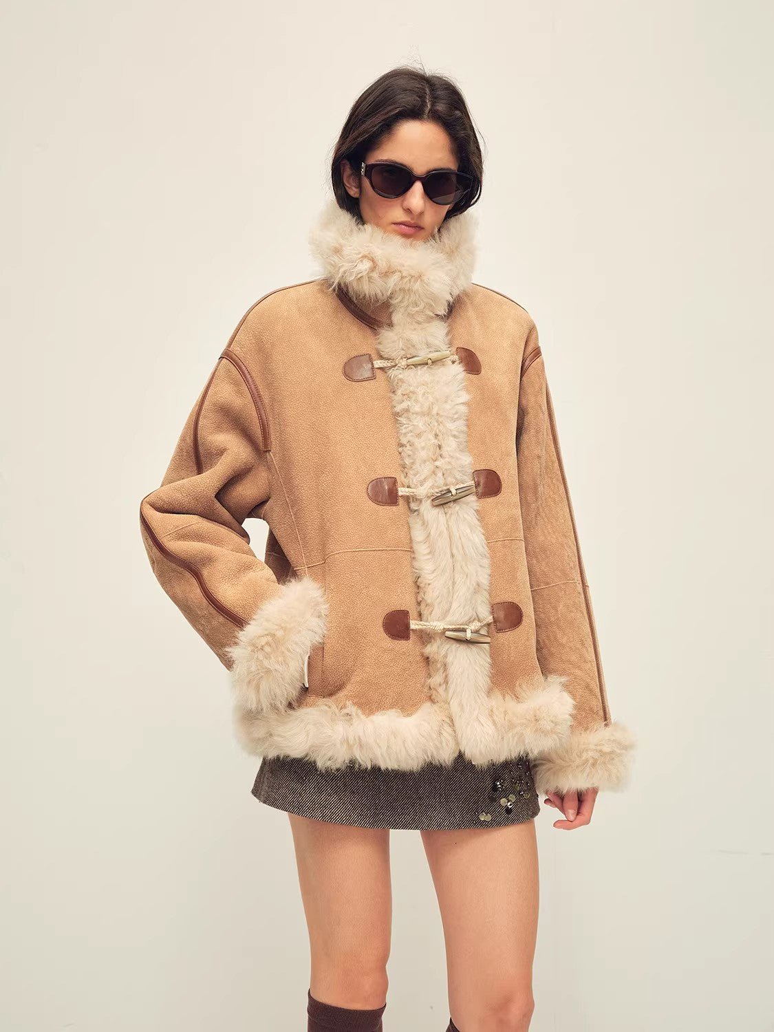 Firelady Fur Women's Shearling Coat | Merino Wool &amp; Curly Toca Trim, Imported Two - Tone Plush Shawl Collar“Galaxy Gala” - variant_title