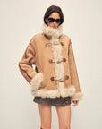 Firelady Fur Women's Shearling Coat | Merino Wool & Curly Toca Trim, Imported Two - Tone Plush Shawl Collar“Galaxy Gala” - variant_title
