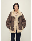 Firelady Fur Women's Shearling Coat | Merino Wool & Curly Toca Trim, Imported Two - Tone Plush Shawl Collar“Galaxy Gala” - variant_title
