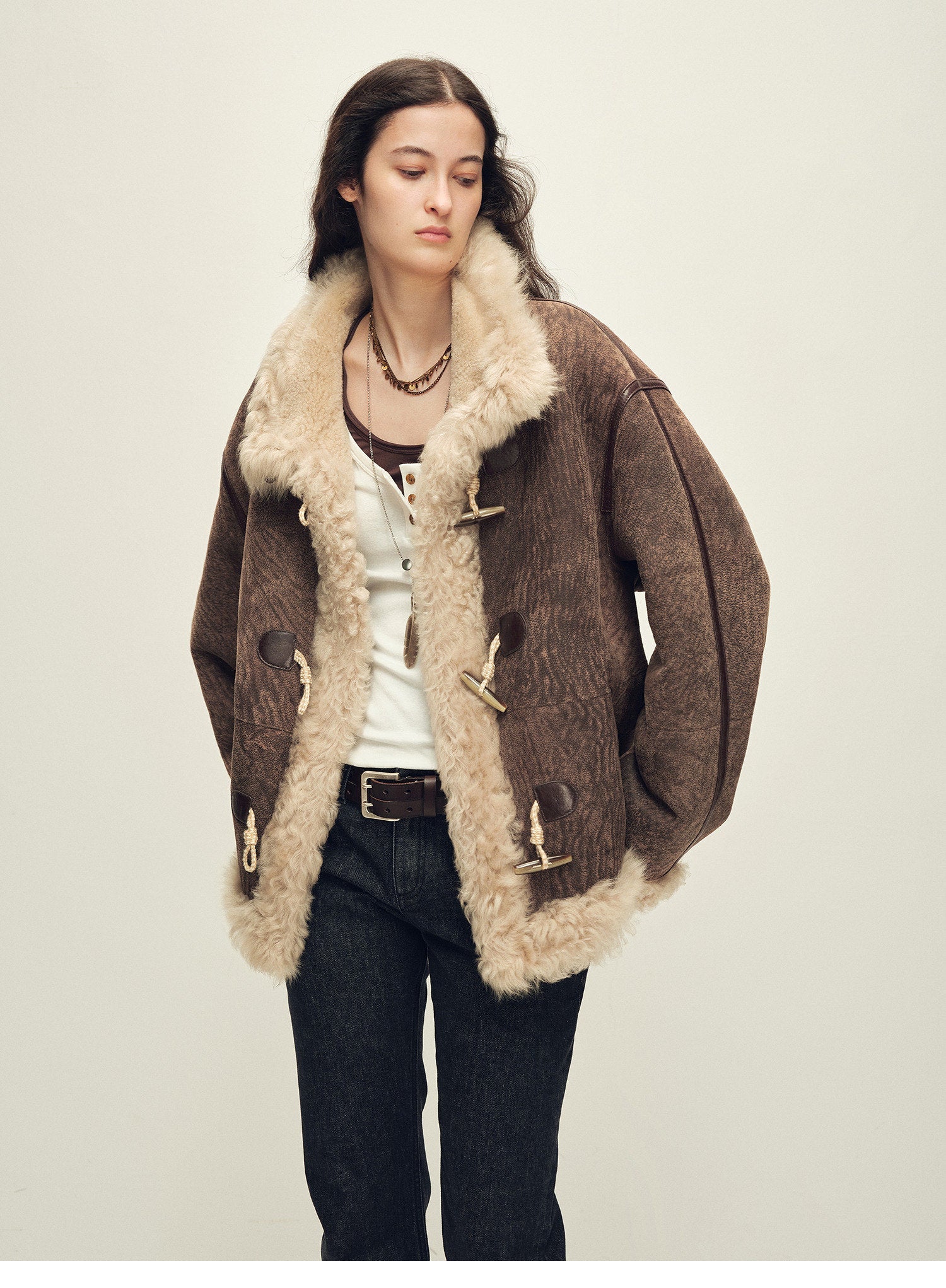 Firelady Fur Women's Shearling Coat | Merino Wool &amp; Curly Toca Trim, Imported Two - Tone Plush Shawl Collar“Galaxy Gala” - variant_title
