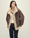 Firelady Fur Women's Shearling Coat | Merino Wool & Curly Toca Trim, Imported Two - Tone Plush Shawl Collar“Galaxy Gala” - variant_title
