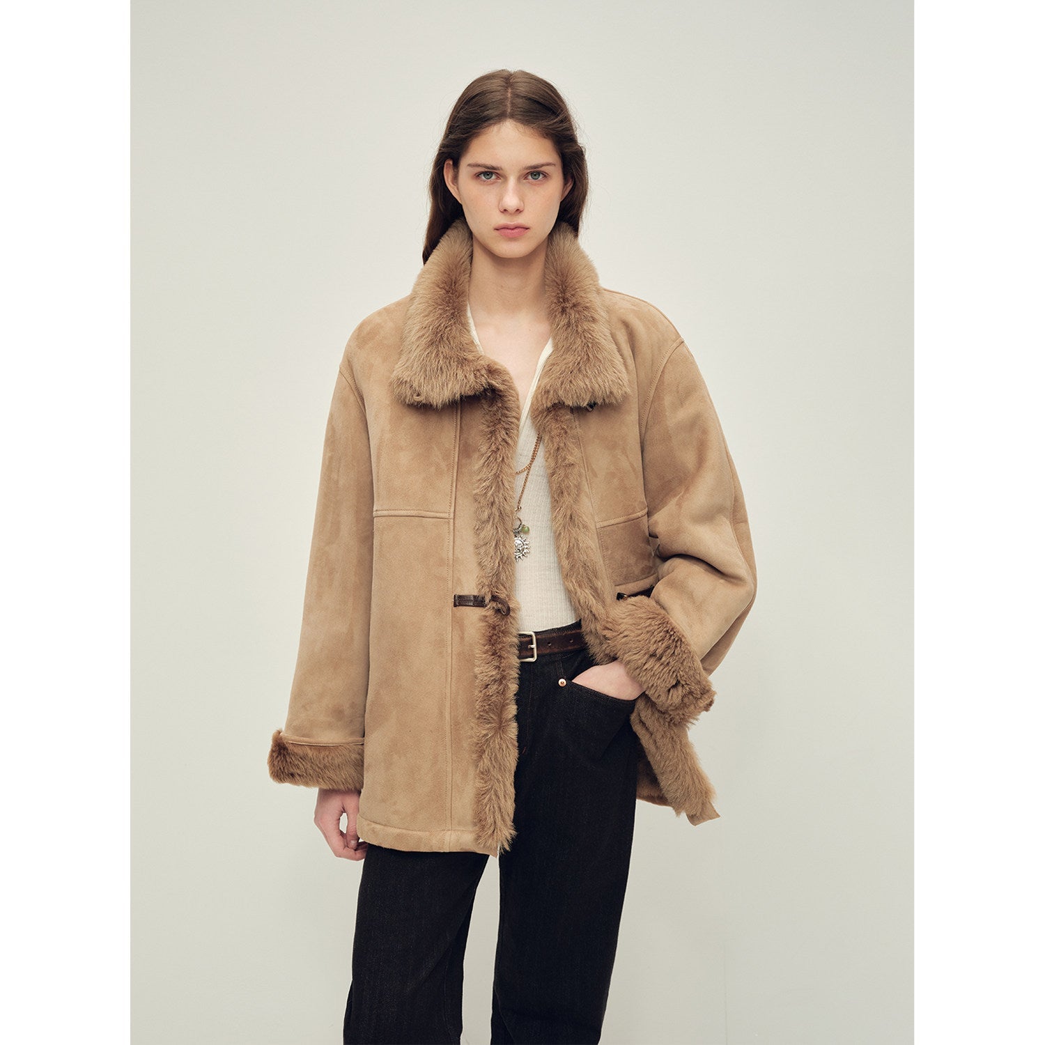 Firelady Fur Women‘s Shearling Jacket with Italian Tuscan Curly Wool Suede Collar“Glam Belle” - variant_title