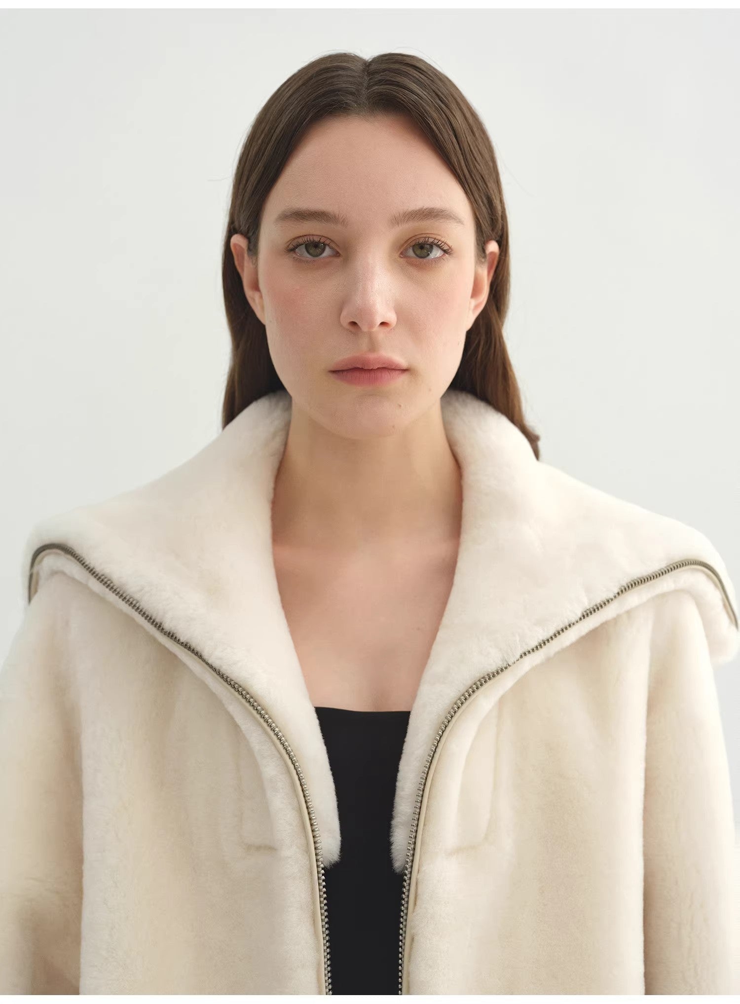 Firelady Fur Women's Shearling Leather Coat | Short Navy Collar Merino Wool Blend“Butter Crisp” - variant_title