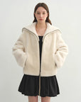 Firelady Fur Women's Shearling Leather Coat | Short Navy Collar Merino Wool Blend“Butter Crisp” - variant_title