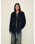 Firelady Fur Women's Sheepskin Wool Coat - Water Ripple Pattern Horn Button Mid - Length Jacket "Moro Garden"