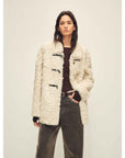 Firelady Fur Women's Sheepskin Wool Coat - Water Ripple Pattern Horn Button Mid - Length Jacket "Moro Garden"